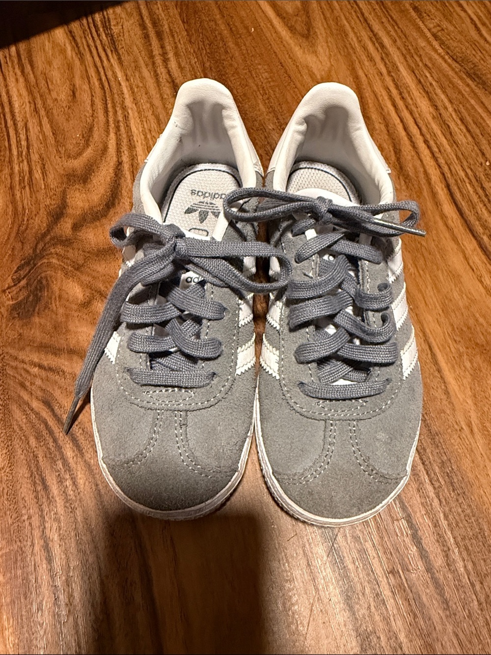 adidas Kids Gray Suede Sneakers with White Stripes